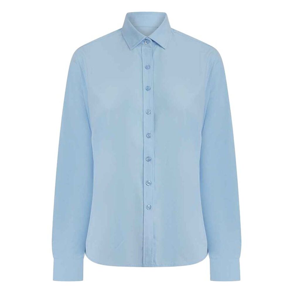 Henbury Womens/Ladies Cotton CoolPlus Long-Sleeved Formal Shirt / Light Blue